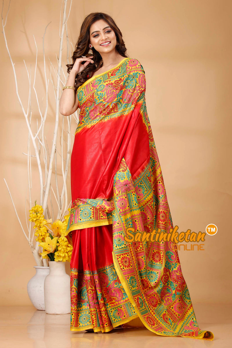 Pure Bangalore Silk Kantha Stitch Saree SN202420811