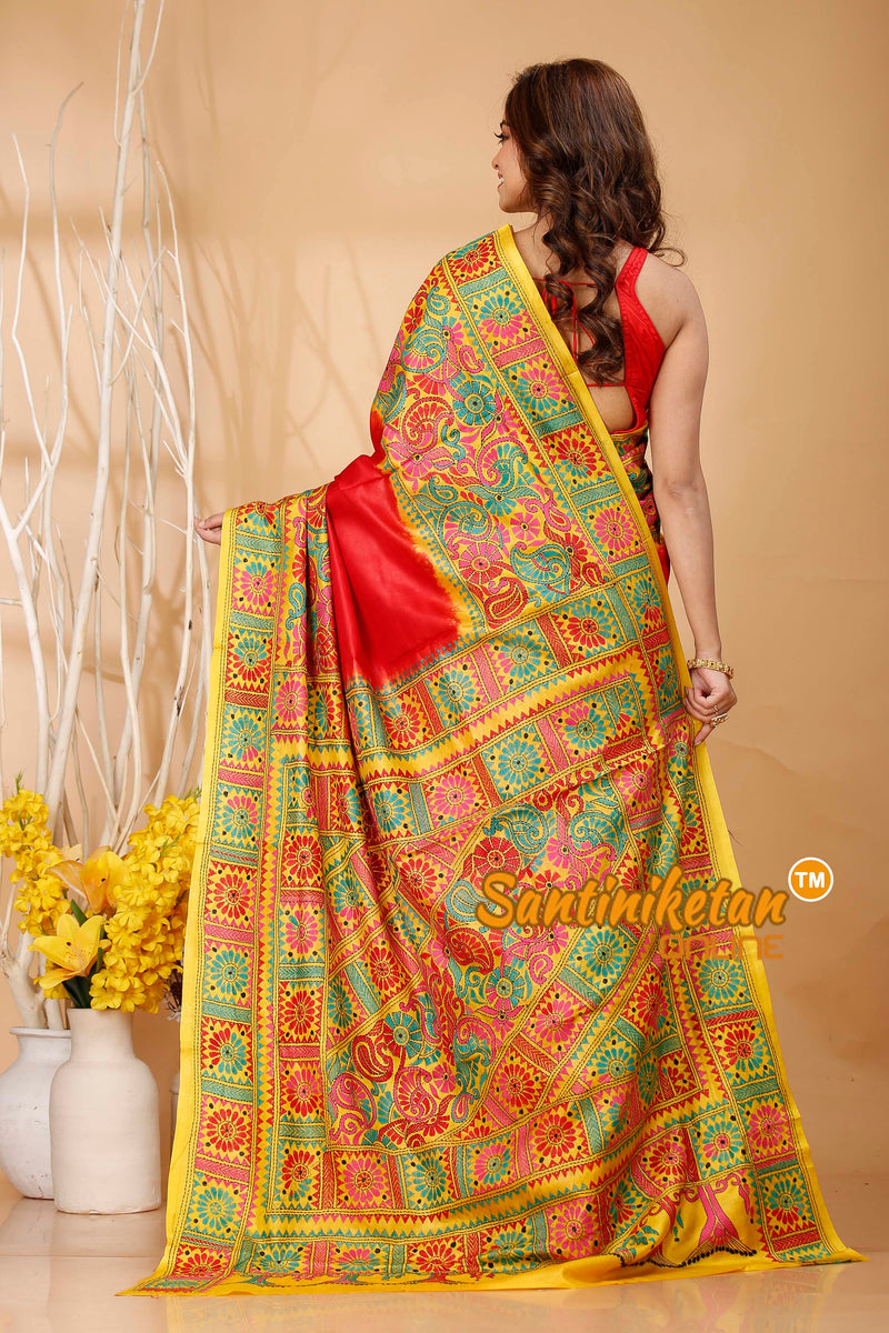 Pure Bangalore Silk Kantha Stitch Saree SN202420811