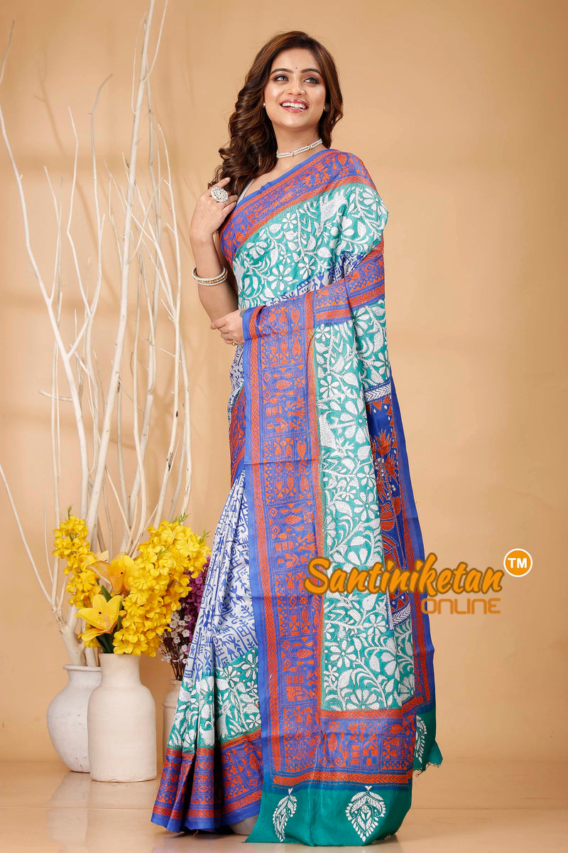 Pure Bangalore Silk Kantha Stitch Saree SN202420816