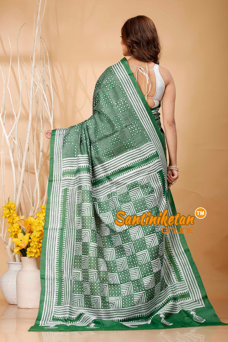 Pure Dye Tussar Silk Kantha Stitch Saree SN202420825