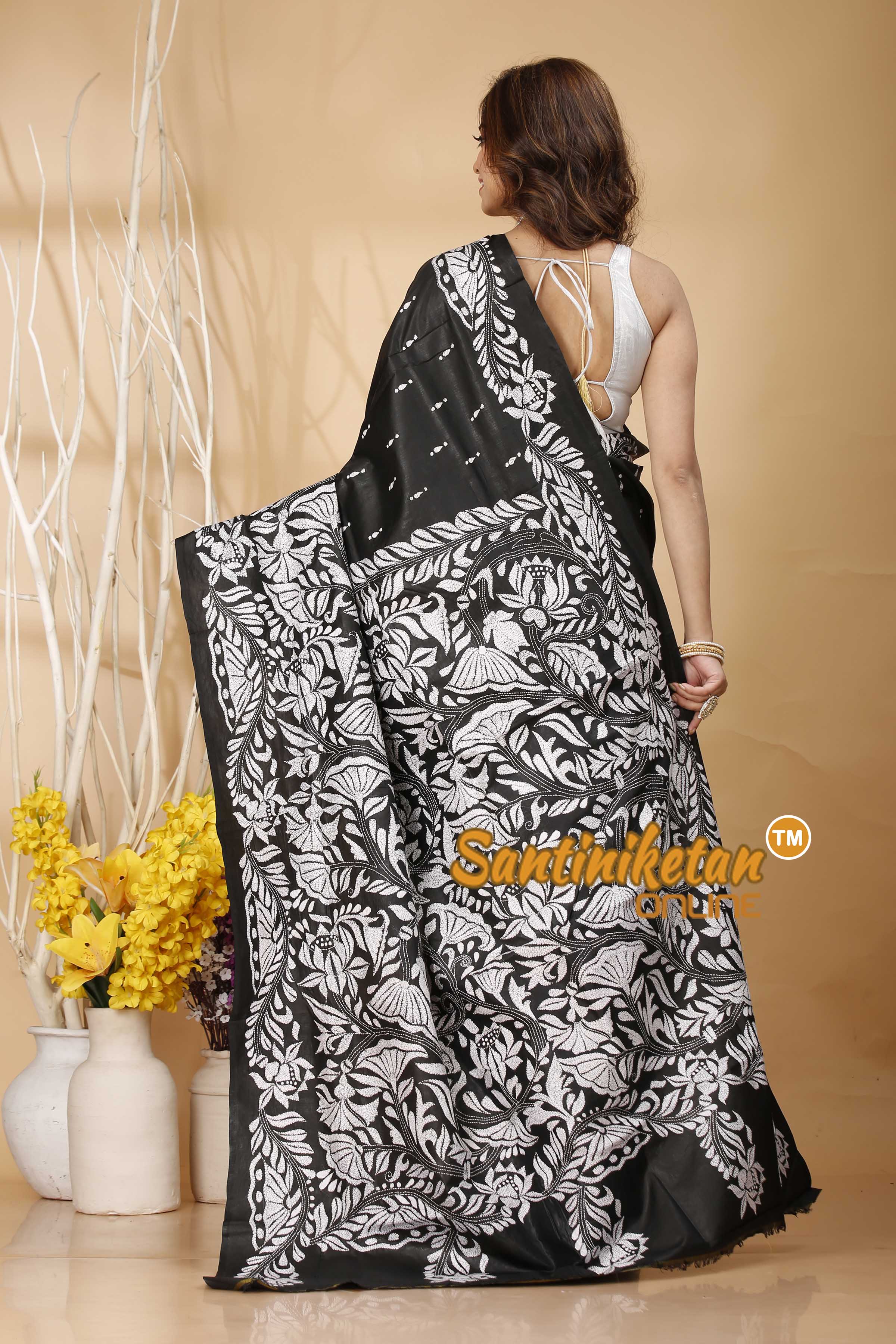Pure Bangalore Silk Kantha Stitch Saree SN202420835