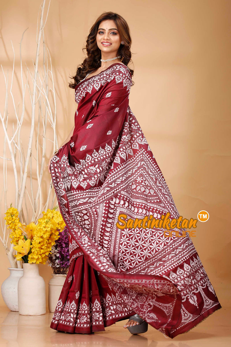 Pure Bangalore Silk Kantha Stitch Saree SN202420860