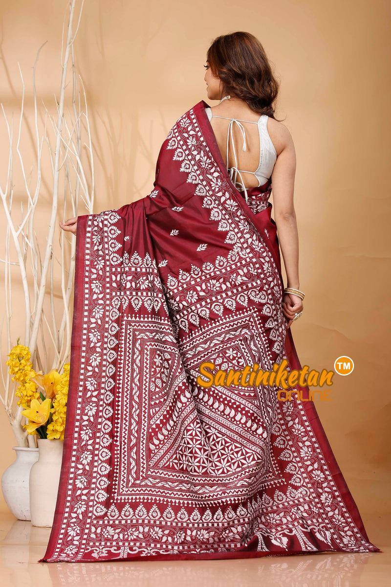 Pure Bangalore Silk Kantha Stitch Saree SN202420860