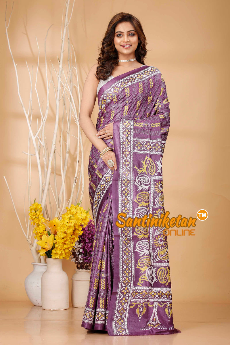 Pure Dye Tussar Silk Kantha Stitch Saree SN202420890