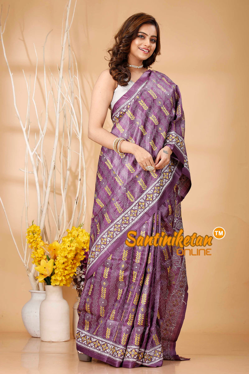 Pure Dye Tussar Silk Kantha Stitch Saree SN202420890