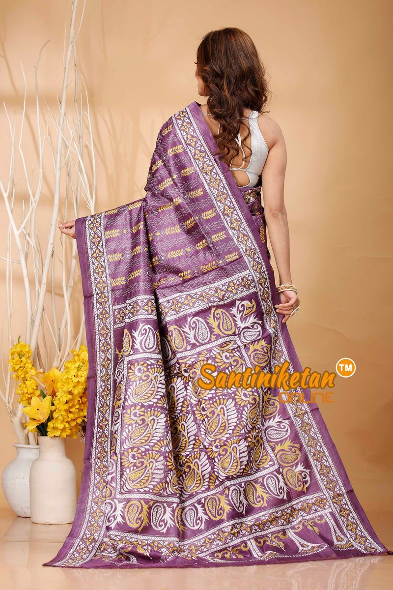 Pure Dye Tussar Silk Kantha Stitch Saree SN202420890