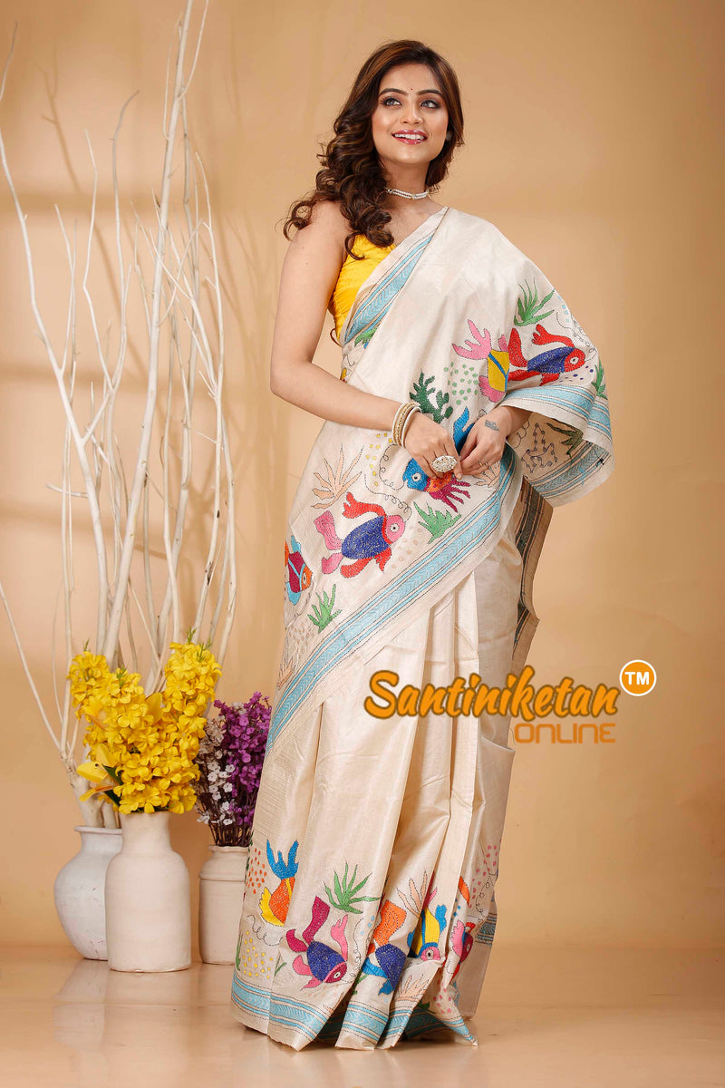 Pure Gachi Tussar Silk Kantha Stitch Saree SN202420958