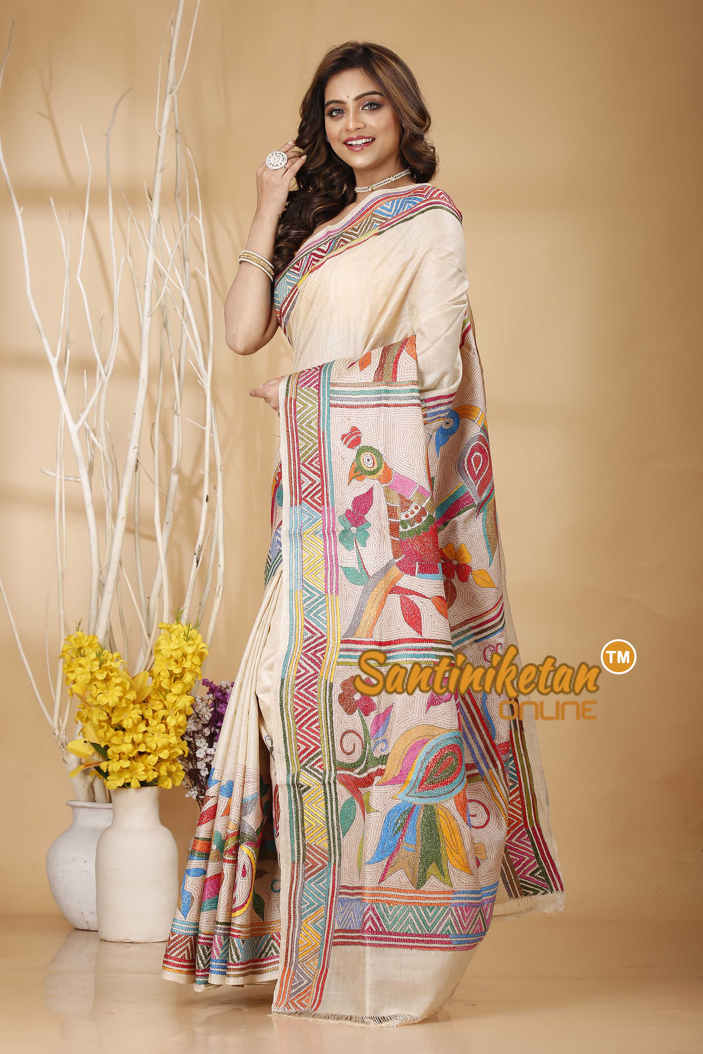Pure Gachi Tussar Silk Kantha Stitch Saree SN202420964