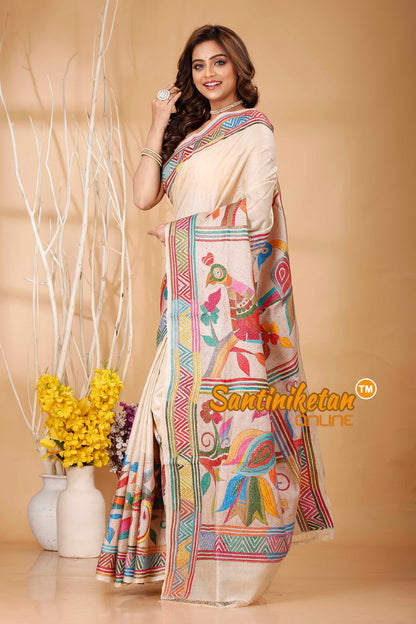 Pure Gachi Tussar Silk Kantha Stitch Saree SN202420964