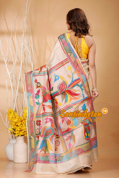 Pure Gachi Tussar Silk Kantha Stitch Saree SN202420964