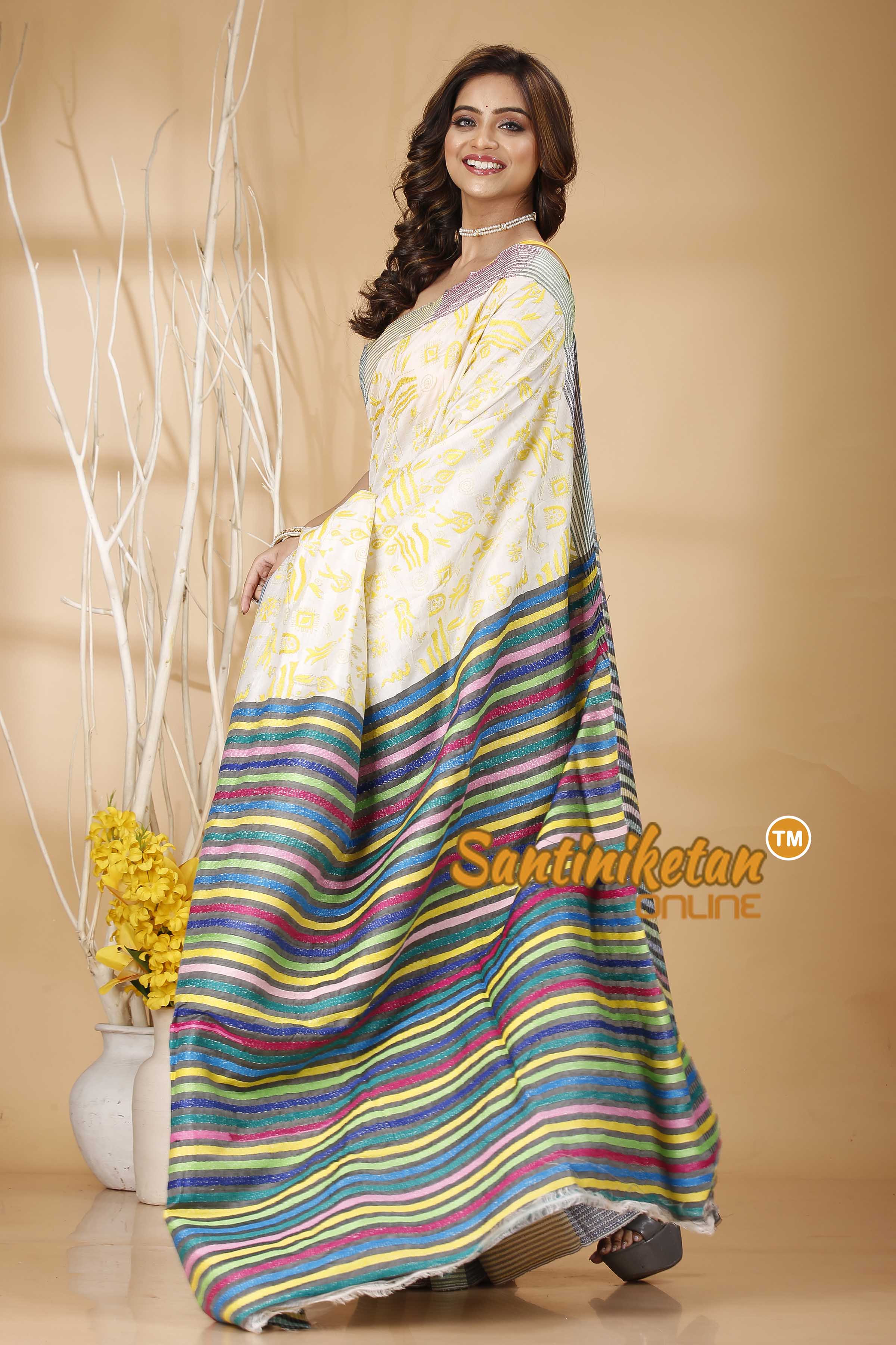 Bishnupuri (Katan) Silk Kantha Stitch Saree SN20242020969