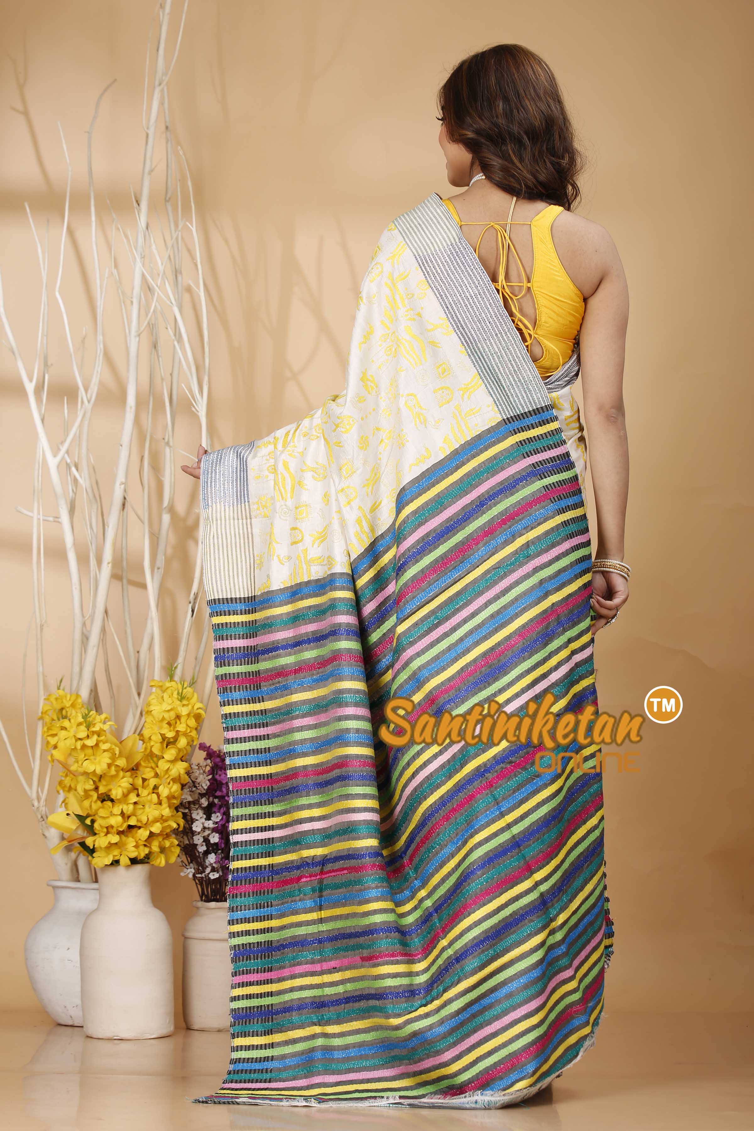 Bishnupuri (Katan) Silk Kantha Stitch Saree SN20242020969