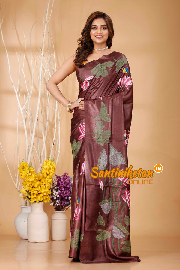 Pure Dye Tussar Silk Kantha Stitch Saree SN202420979