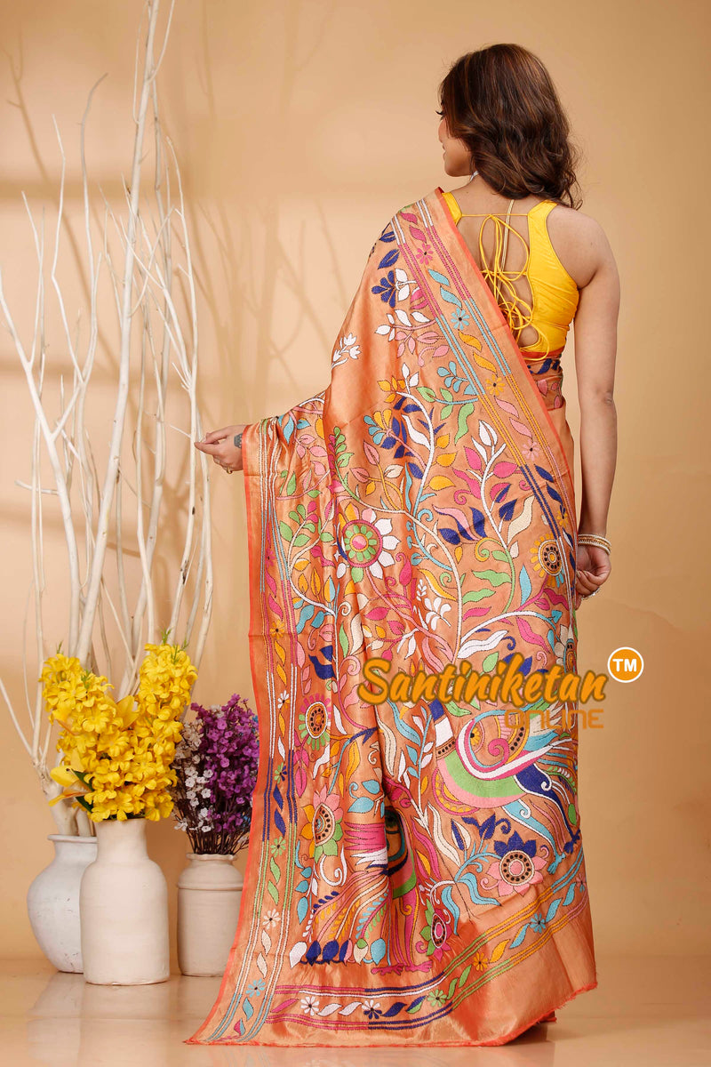 Bishnupuri (Katan) Silk Kantha Stitch Saree SN20242020984