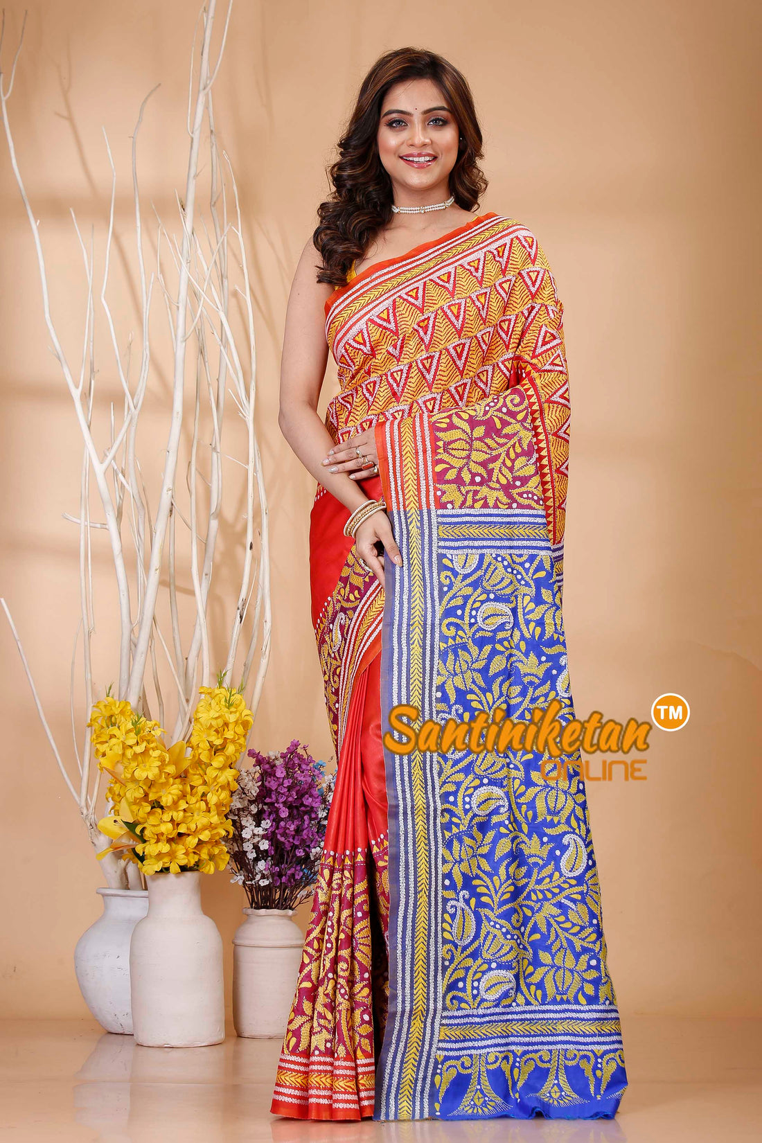 Bishnupuri (Katan) Silk Kantha Stitch Saree SN20242021019