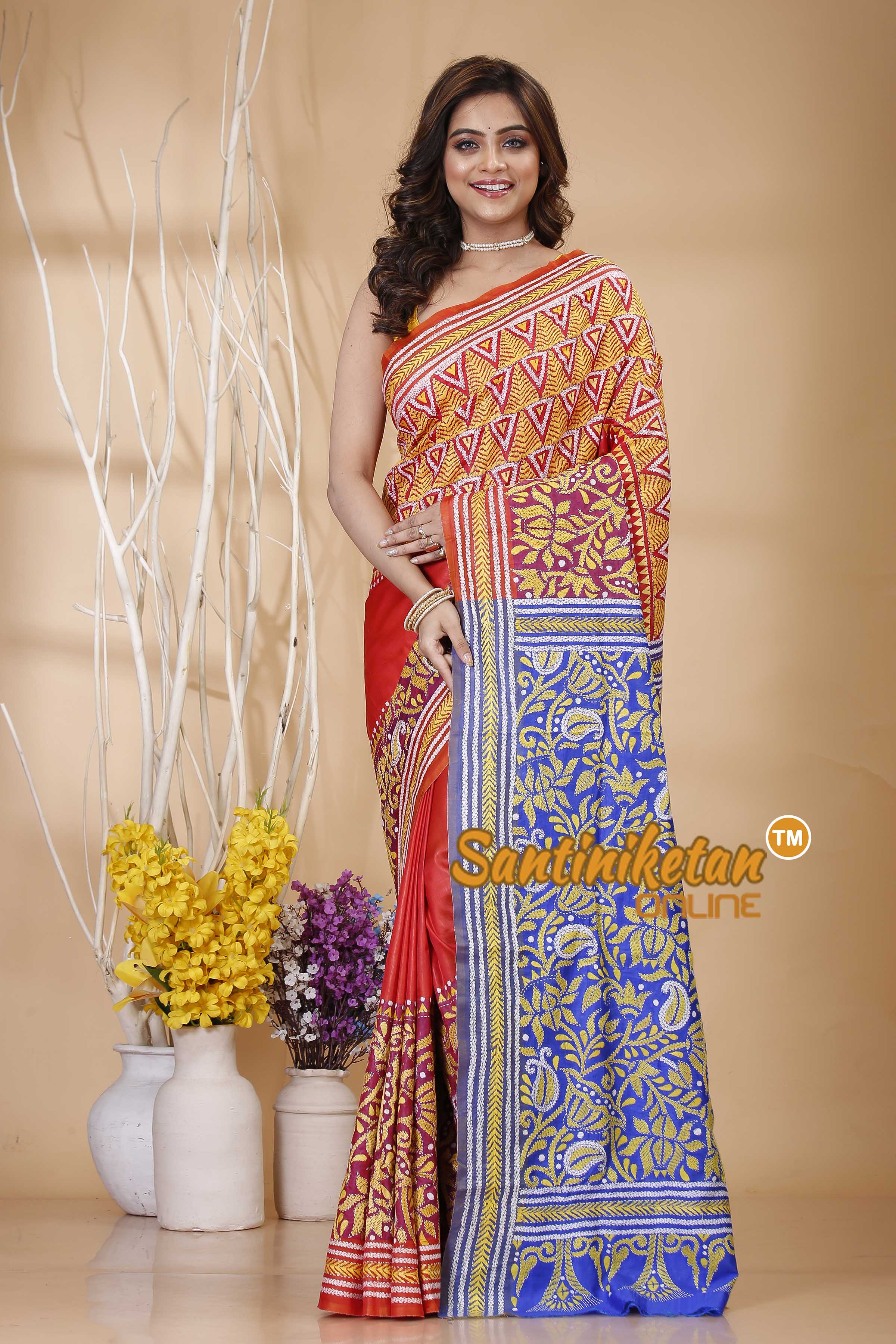 Bishnupuri (Katan) Silk Kantha Stitch Saree SN20242021019
