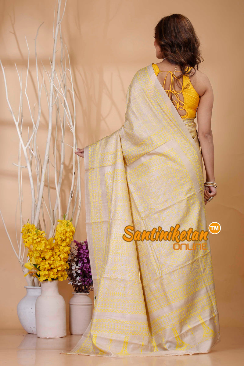 Pure Gachi Tussar Silk Kantha Stitch Saree SN202421024