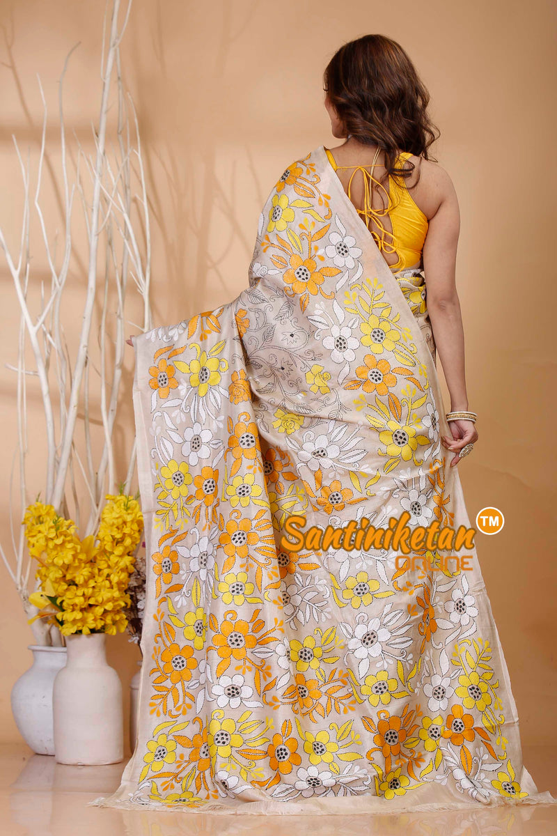 Pure Gachi Tussar Silk Kantha Stitch Saree SN202421029