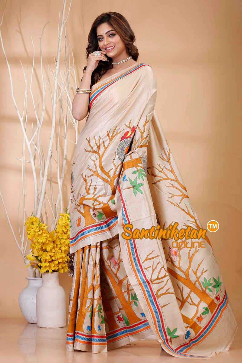 Pure Gachi Tussar Silk Kantha Stitch Saree SN202421049