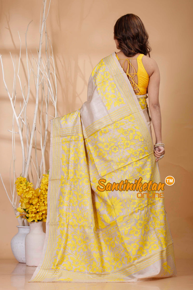 Pure Gachi Tussar Silk Kantha Stitch Saree SN202421054