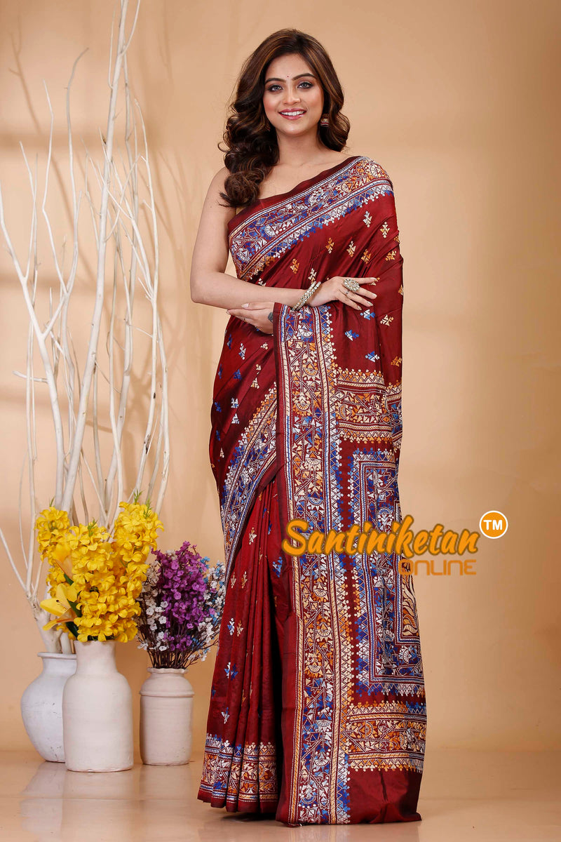 Pure Bangalore Silk Kantha Stitch Saree SN202421089