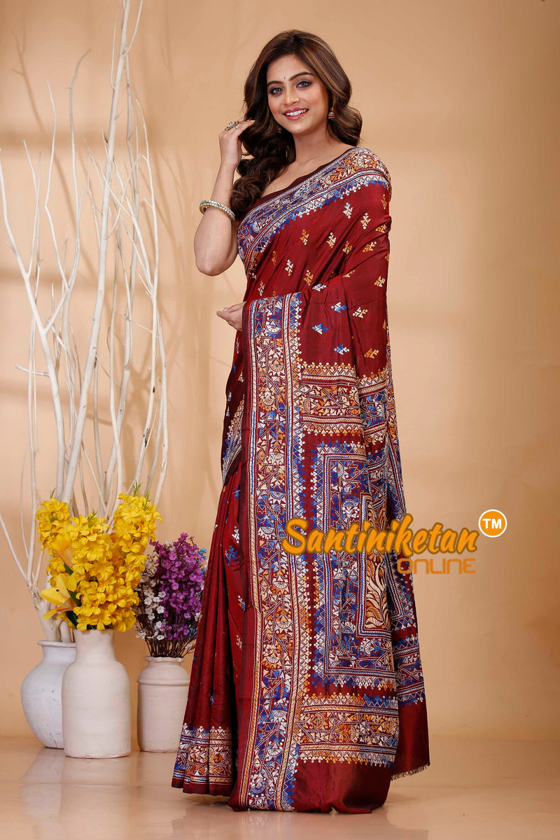 Pure Bangalore Silk Kantha Stitch Saree SN202421089