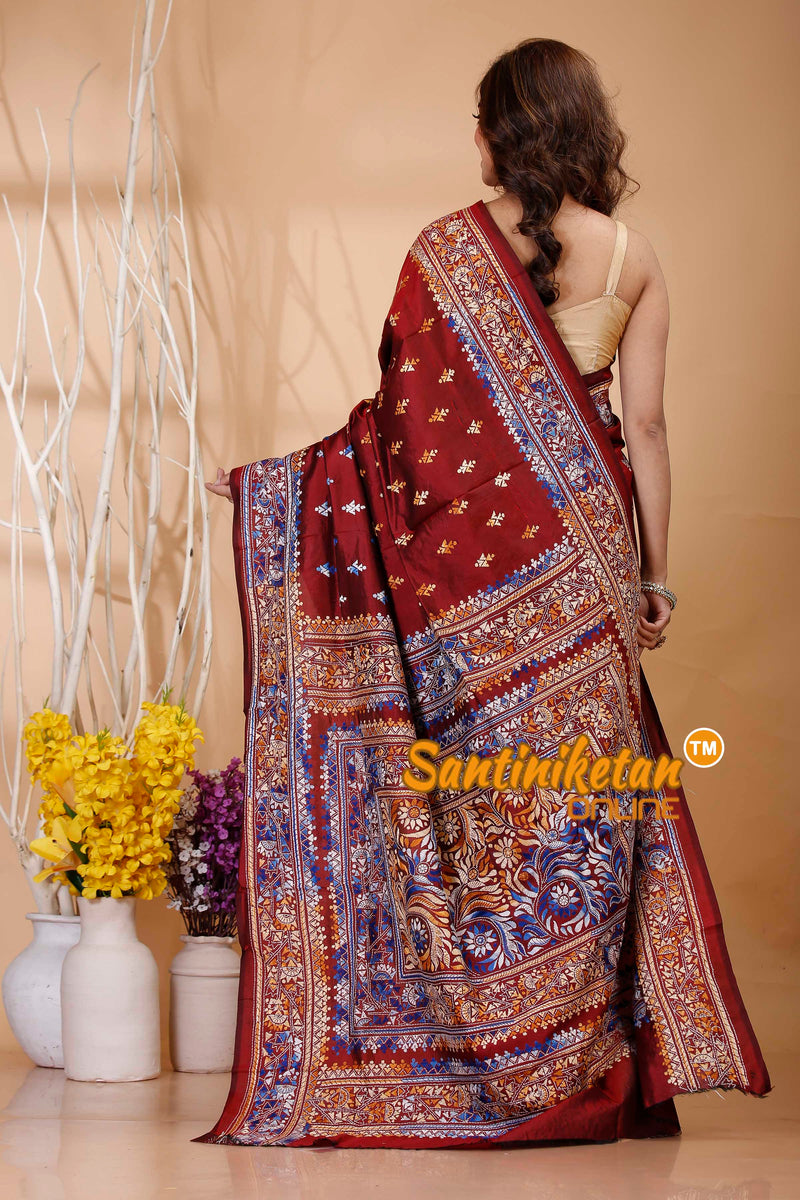 Pure Bangalore Silk Kantha Stitch Saree SN202421089