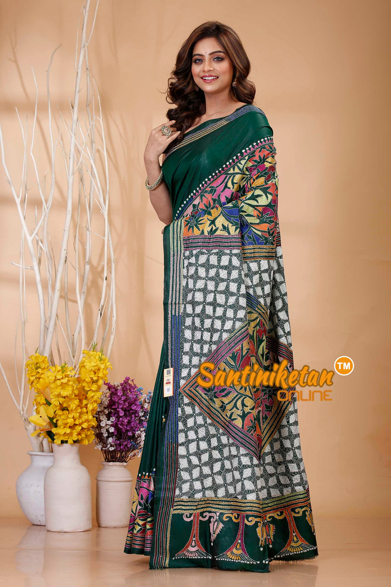 Pure Bangalore Silk Kantha Stitch Saree SN202421094