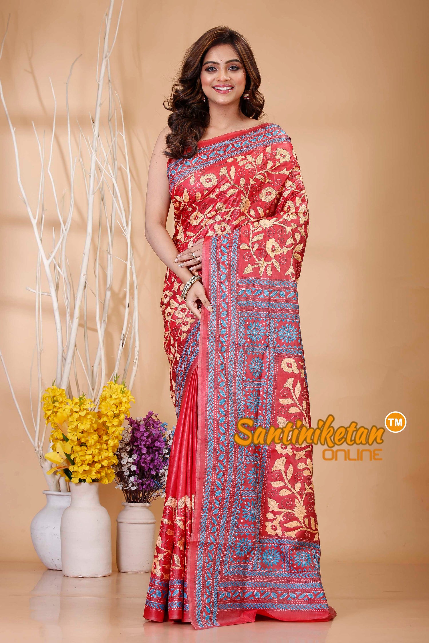 Bishnupuri (Katan) Silk Kantha Stitch Saree SN20242021109