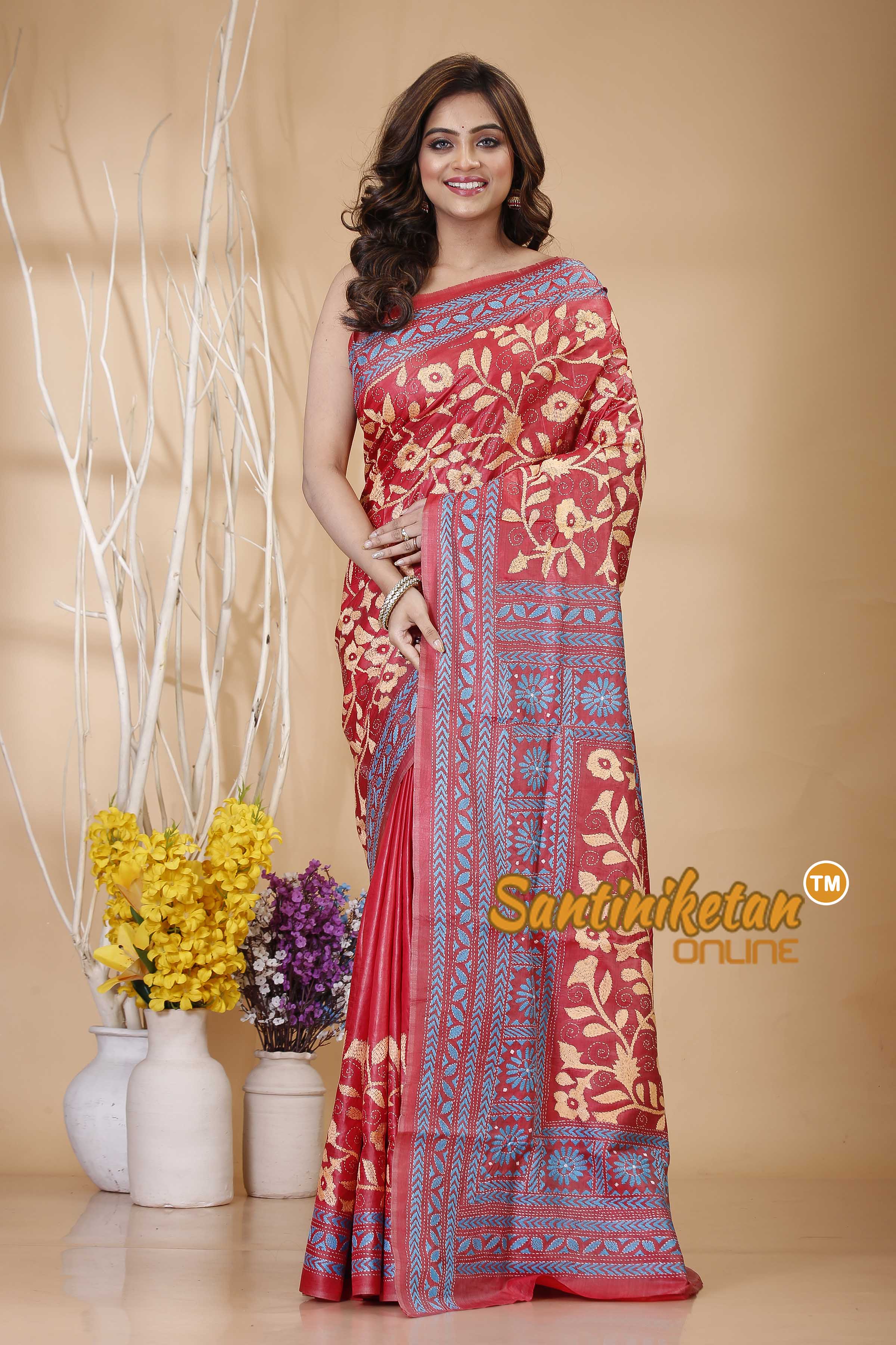 Bishnupuri (Katan) Silk Kantha Stitch Saree SN20242021109