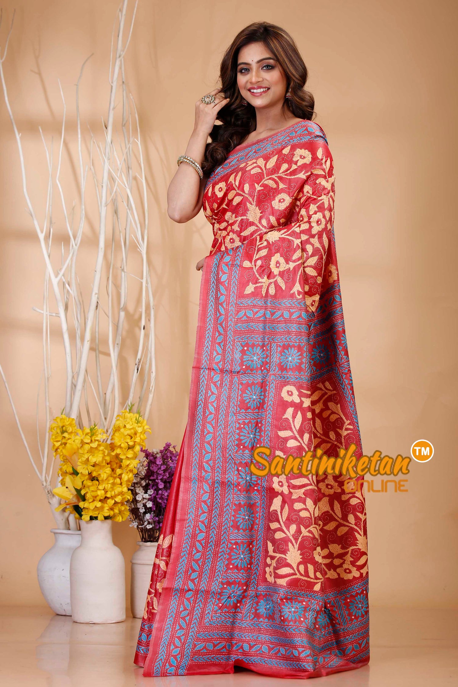 Bishnupuri (Katan) Silk Kantha Stitch Saree SN20242021109