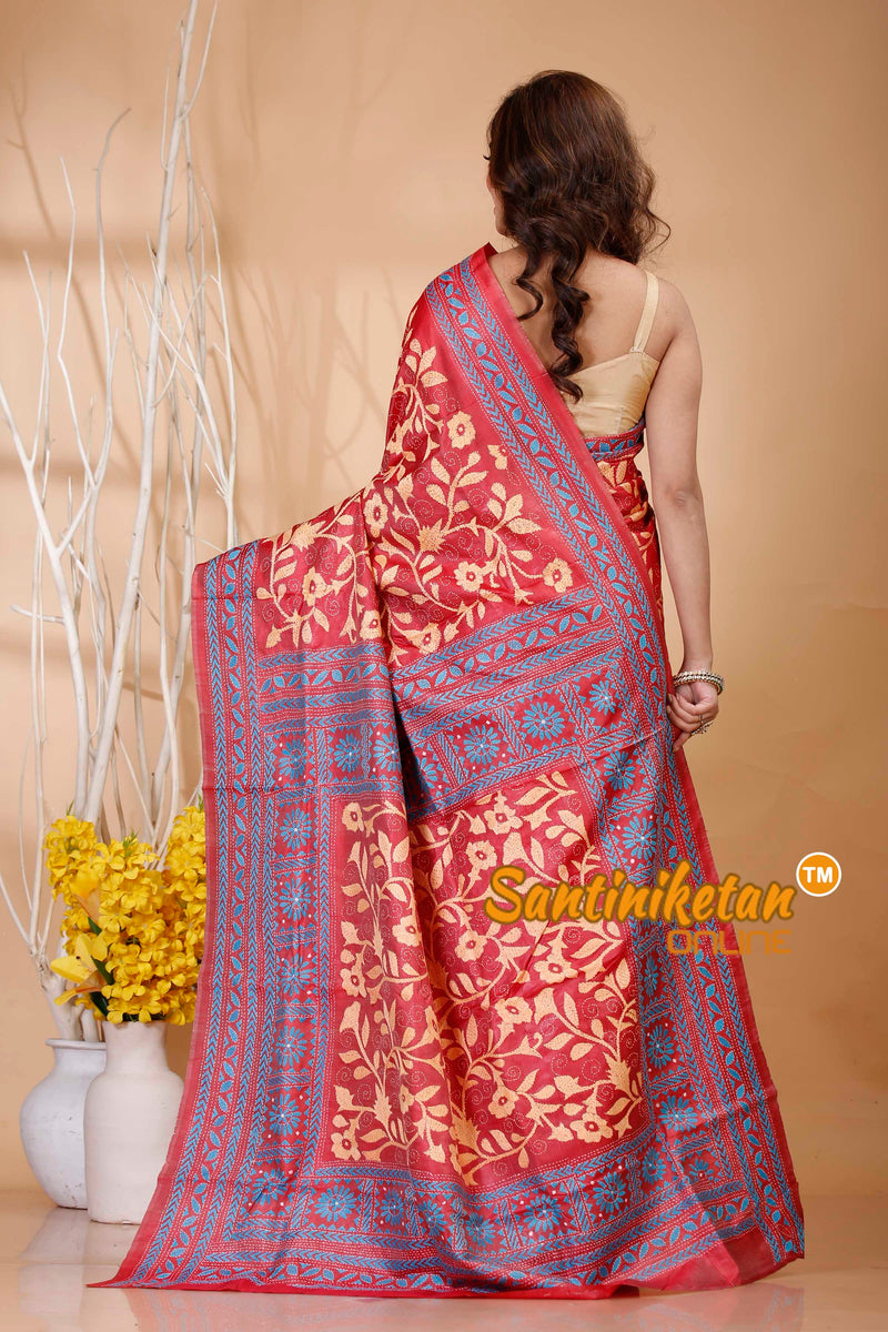 Bishnupuri (Katan) Silk Kantha Stitch Saree SN20242021109