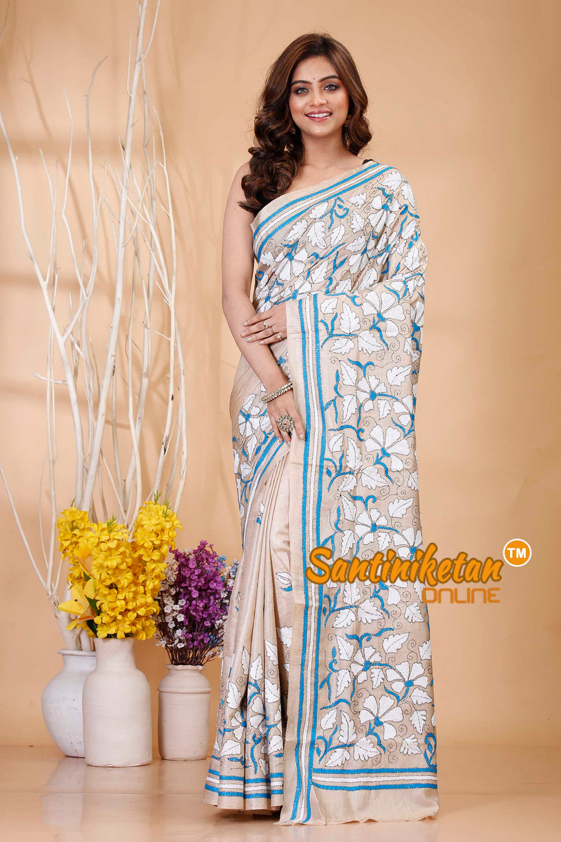 Pure Gachi Tussar Silk Kantha Stitch Saree SN202421171