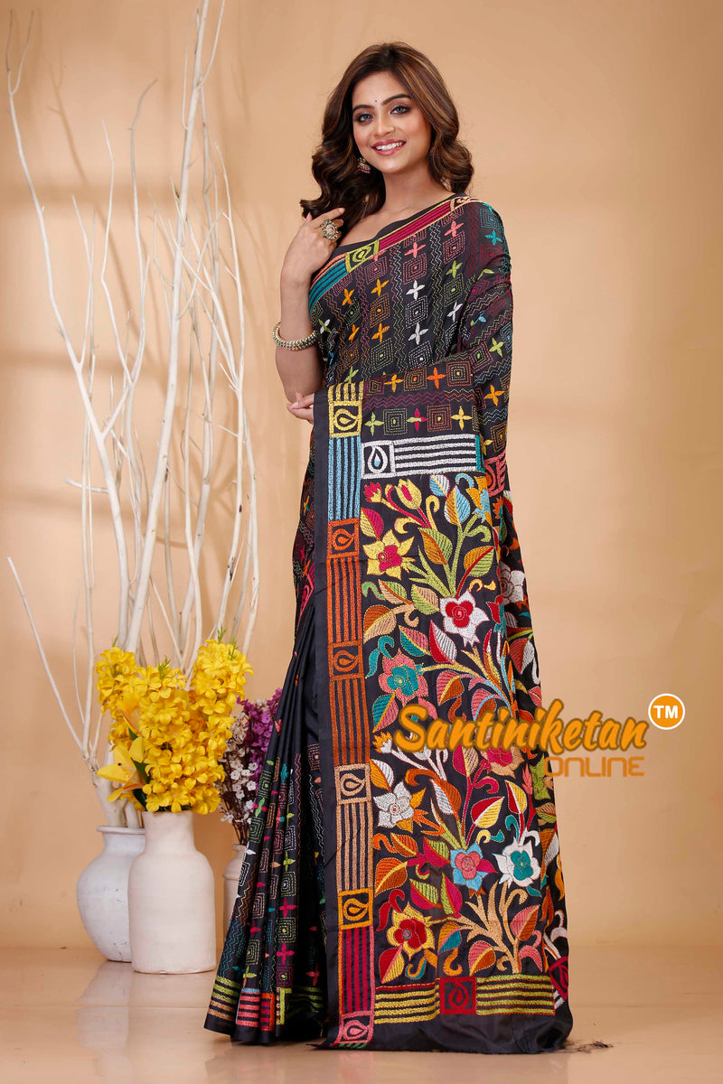 Butter Silk Kantha Stitch Saree SN202421176