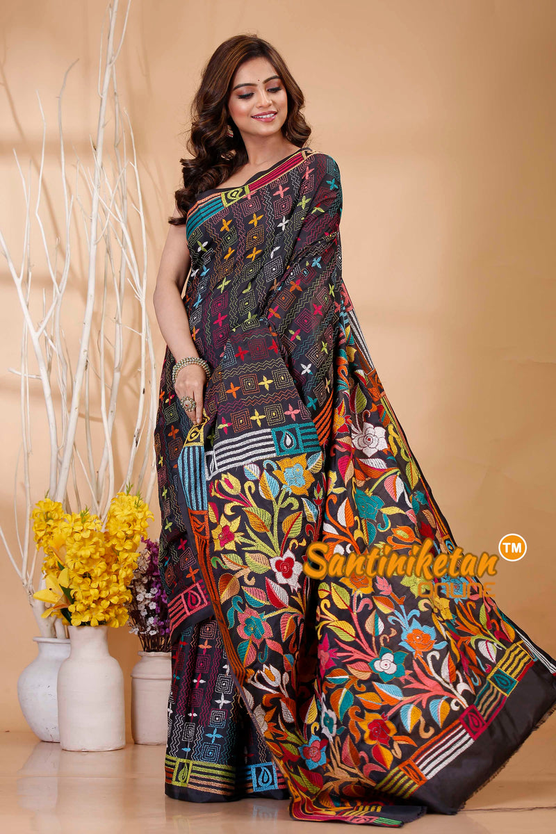 Butter Silk Kantha Stitch Saree SN202421176