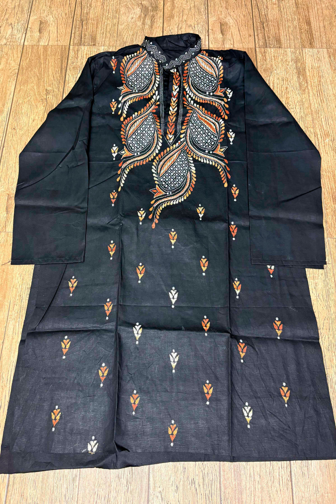 Black Pure Cotton with Kantha Work (Hand Embroidery) Panjabi
