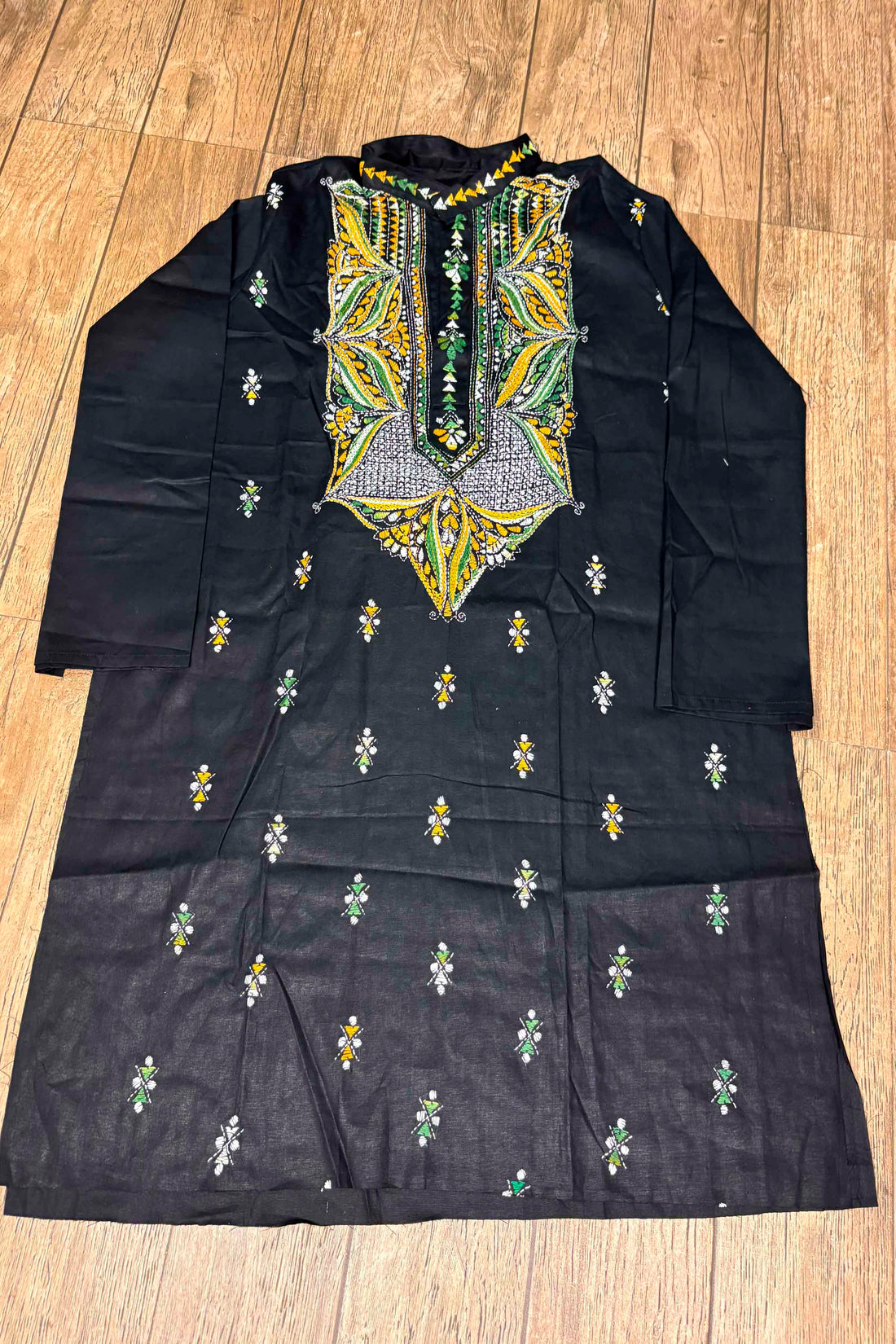 Black Pure Cotton with Kantha Work (Hand Embroidery) Panjabi