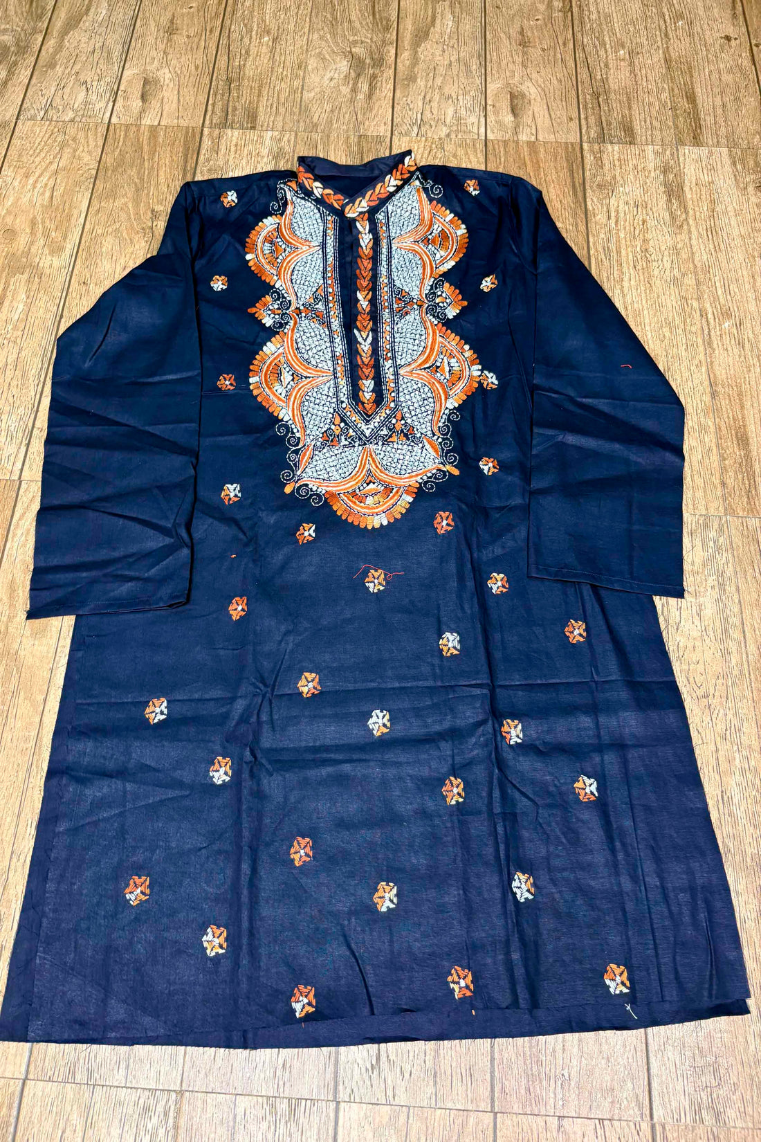 Blue Pure Cotton with Kantha Work (Hand Embroidery) Panjabi