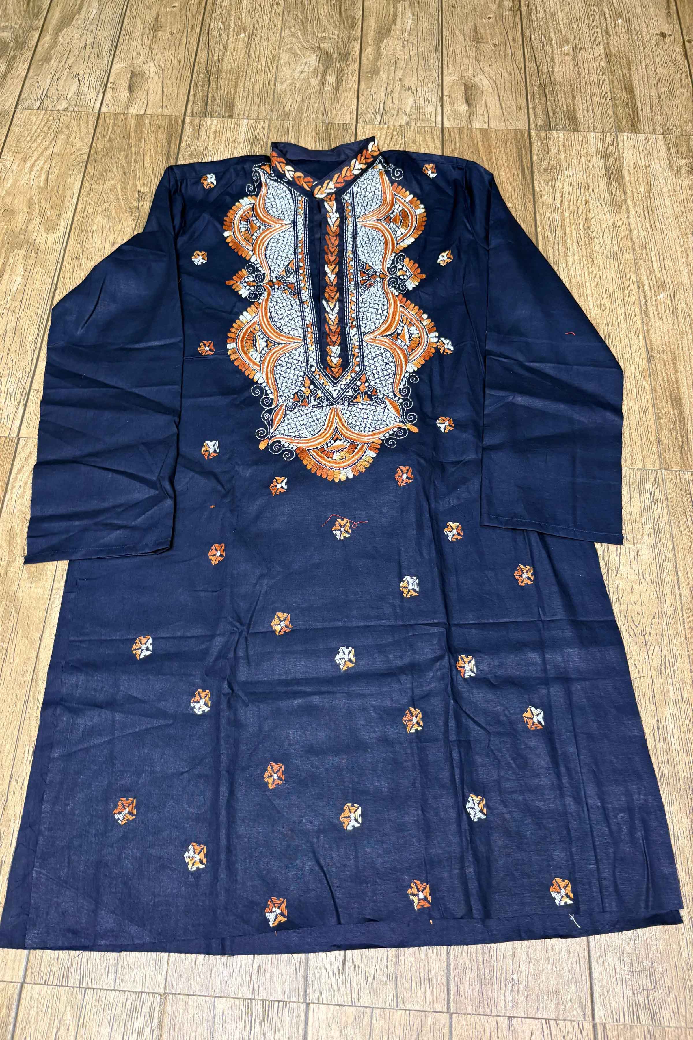 Blue Pure Cotton with Kantha Work (Hand Embroidery) Panjabi