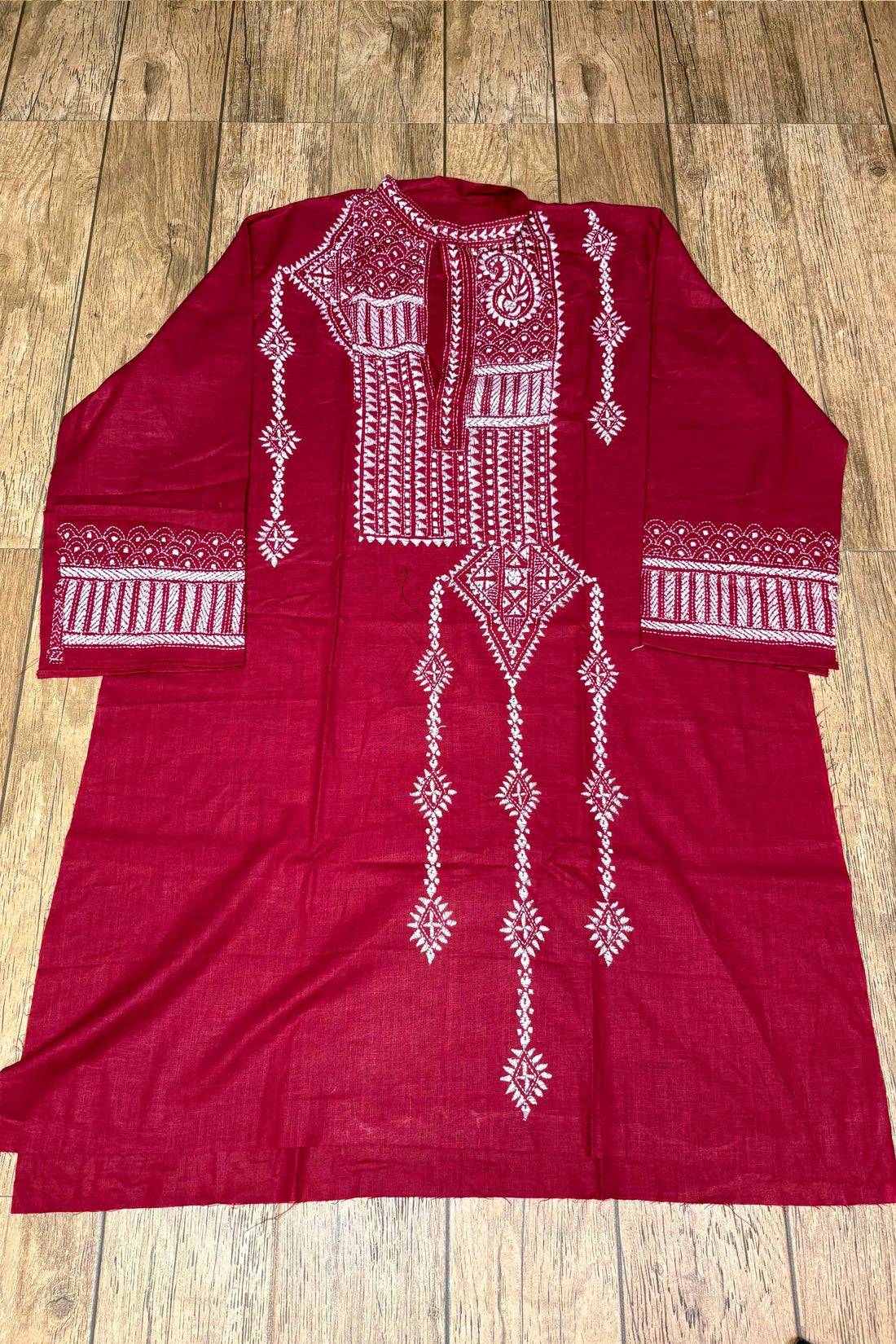 Maroon Pure Cotton with Kantha Work (Hand Embroidery) Panjabi