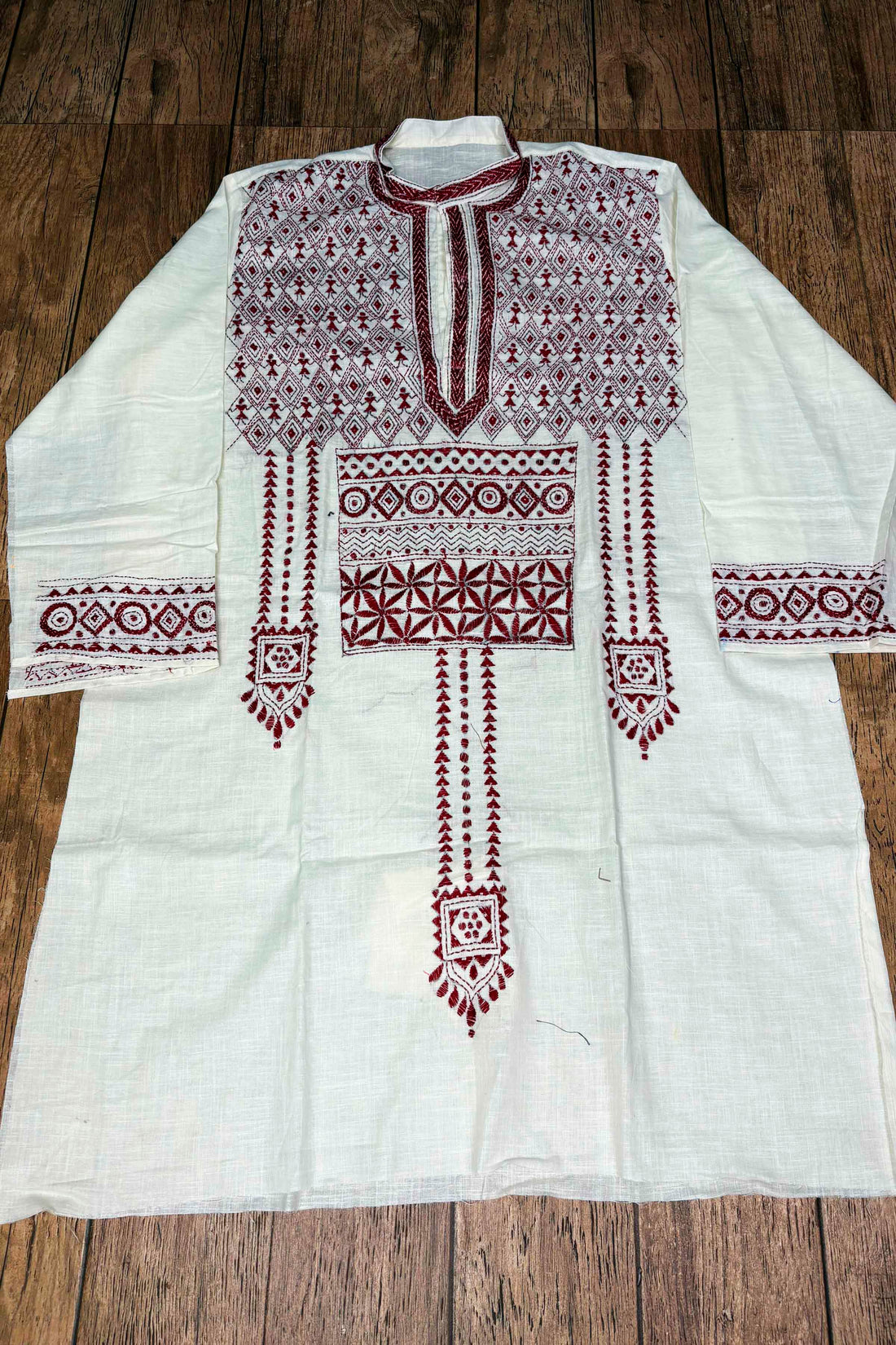 White Pure Cotton with Kantha Work (Hand Embroidery) Panjabi