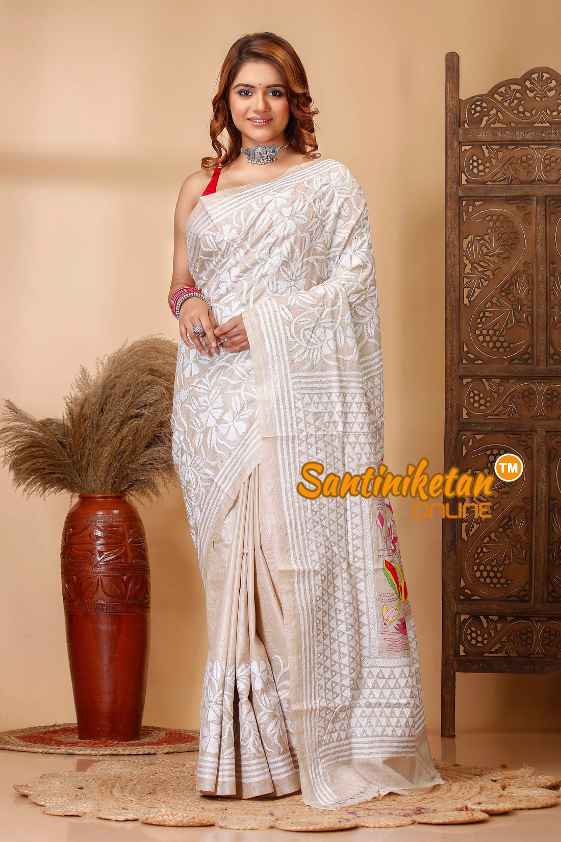 Pure Gachi Tussar Silk Kantha Stitch Saree SN202521265