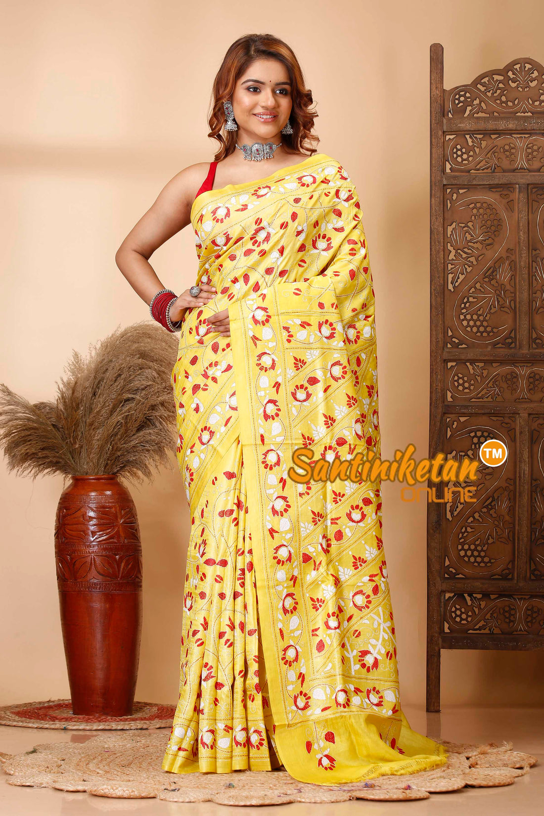 Pure Dye Tussar Silk Kantha Stitch Saree SN202521326