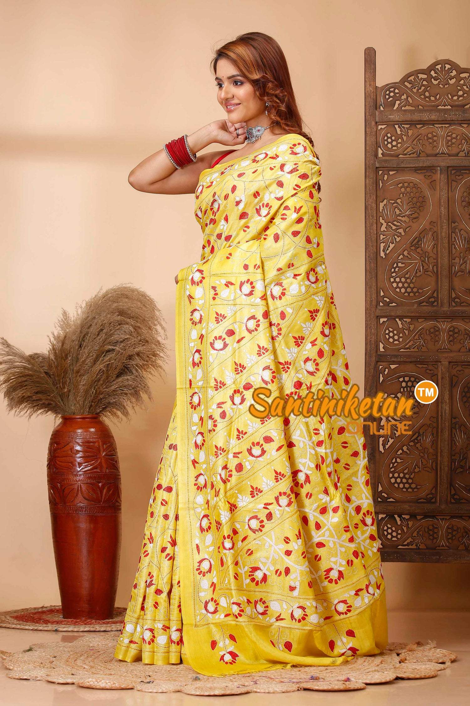 Pure Dye Tussar Silk Kantha Stitch Saree SN202521326