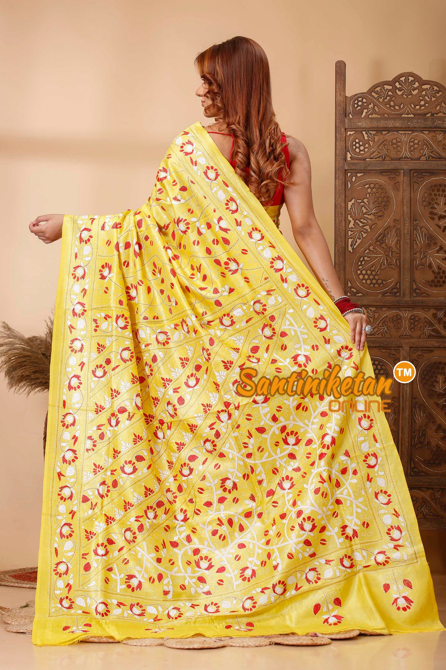 Pure Dye Tussar Silk Kantha Stitch Saree SN202521326