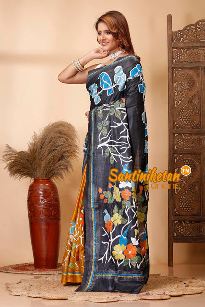 Pure Dye Ketiya Tussar Silk Kantha Stitch Saree SN202521338