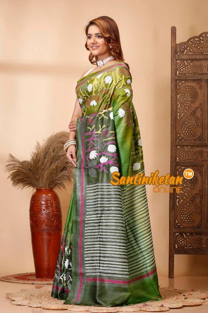 Pure Dye Tussar Silk Kantha Stitch Saree SN202521344