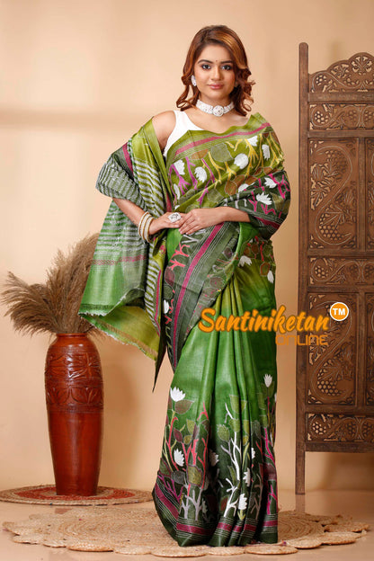 Pure Dye Tussar Silk Kantha Stitch Saree SN202521344