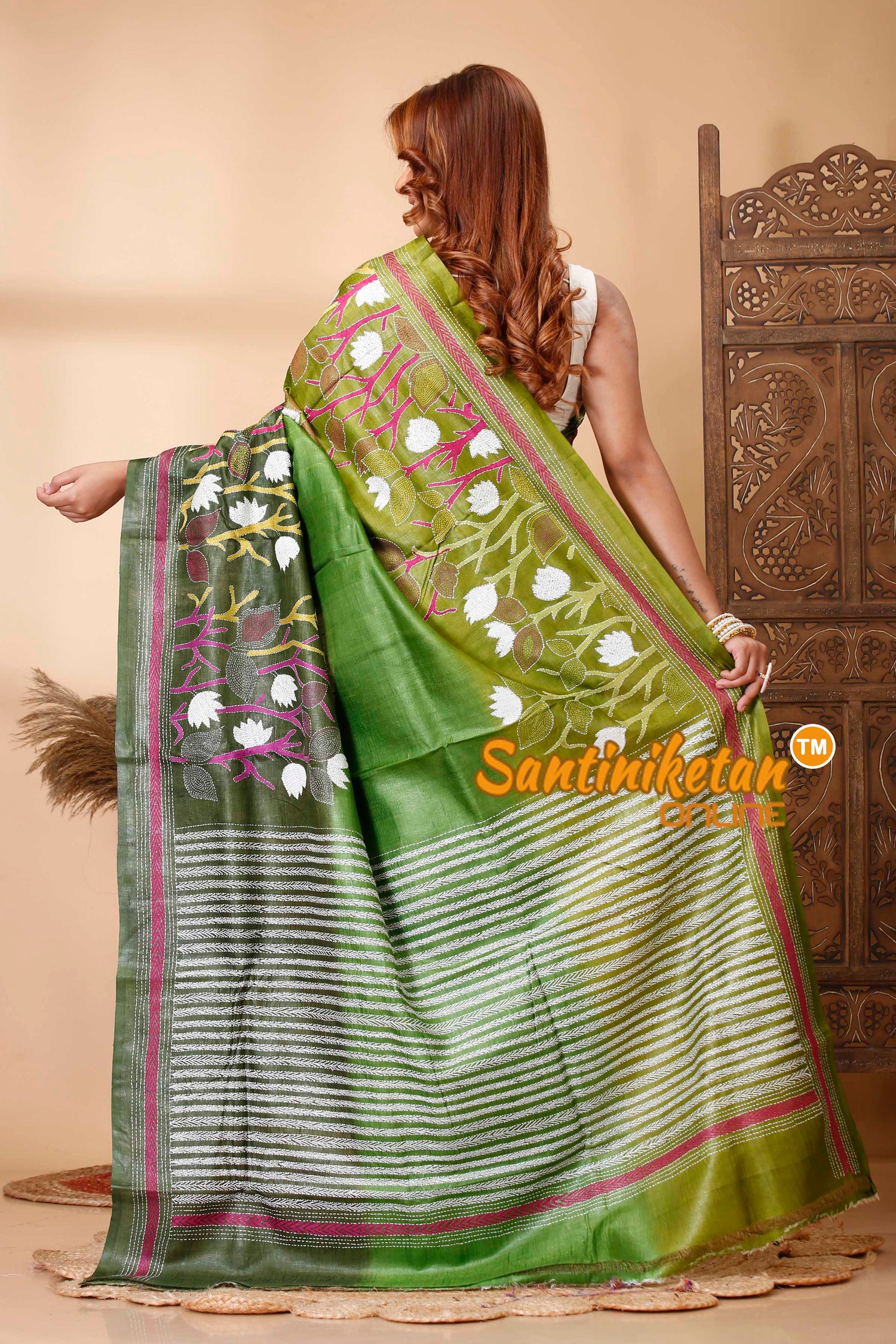 Pure Dye Tussar Silk Kantha Stitch Saree SN202521344
