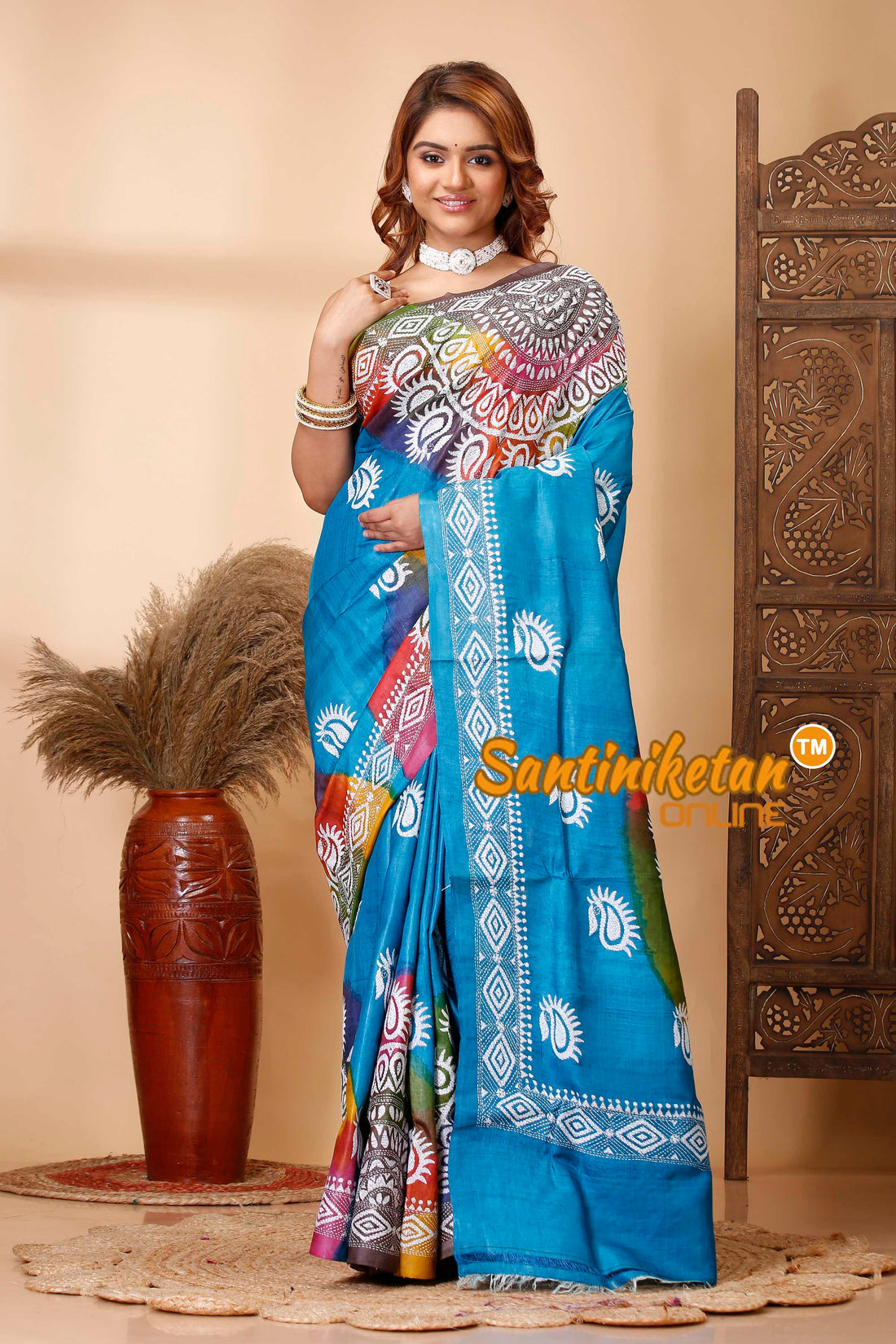 Pure Dye Tussar Silk Kantha Stitch Saree SN202521374